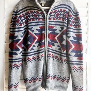 Tradewinds Gray Vintage Nordic Zip-Up Sweater Jacket Aztec Print Men’s Size L